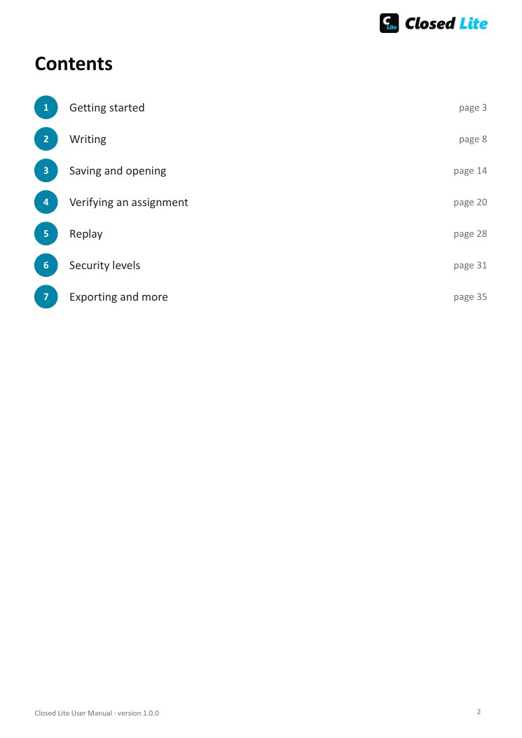 Contents of the manual